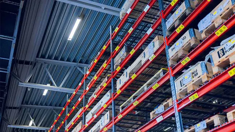 Mesh shelving used to keep goods in place and stacked